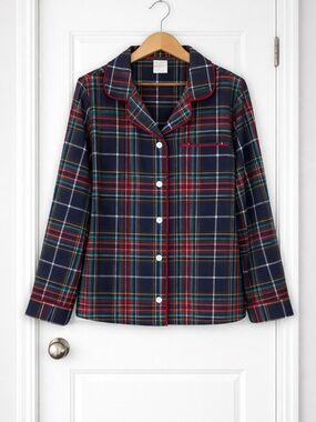 Vera Bradley Navy Multi Plaid Cotton Pajama Top Sz L